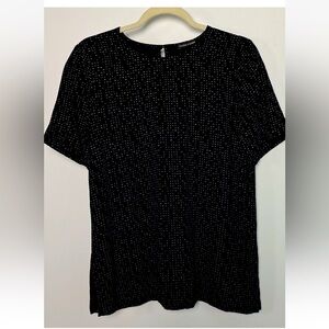 Eileen Fisher Morse Code Blouse Short Sleeve Black Size 8